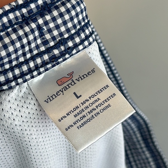 Vineyard Vines Whale Logo Blue and White Gingham Swim Trunks Size L - Picture 13 of 16